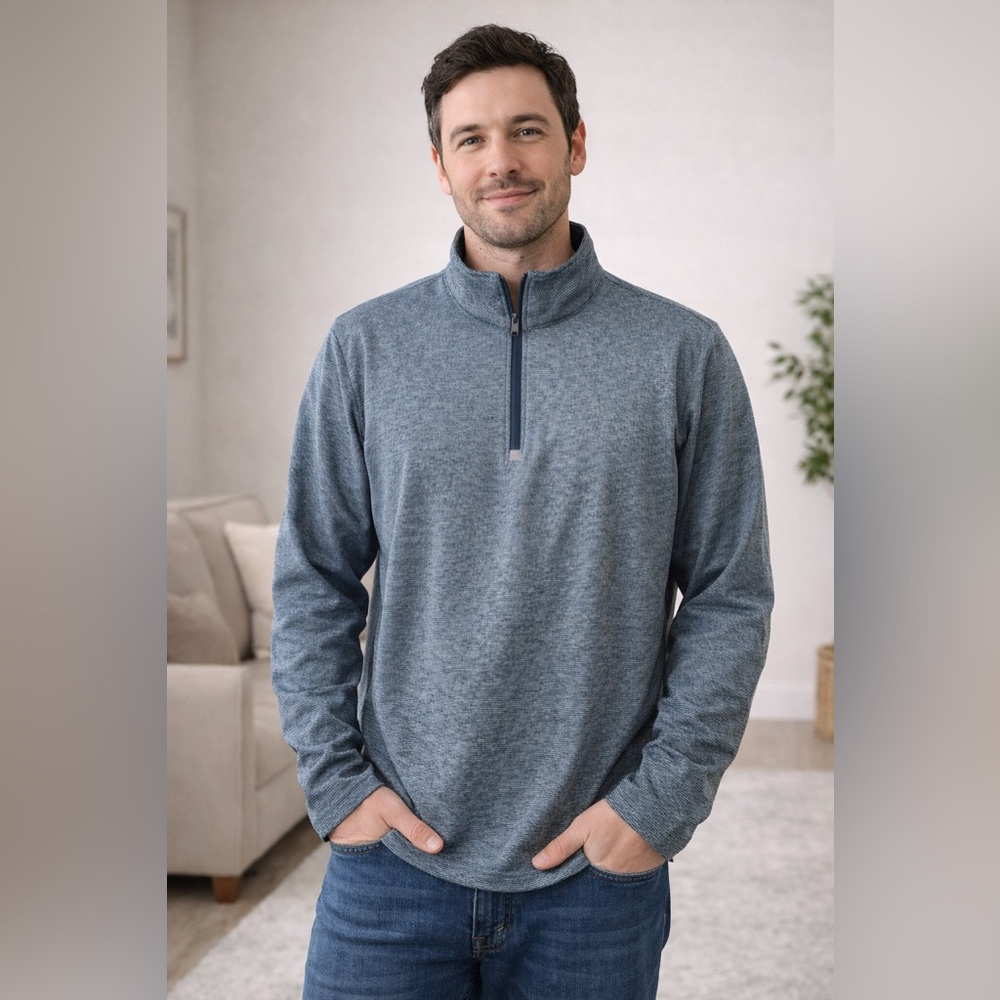 Gerry Weber Men's Heathered Blue Zip-Up Pullover, size M